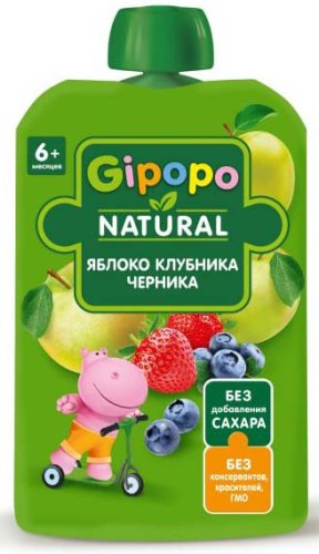 Gipopo Пюре Яблоко, клубника, черника, с 6 месяцев, 90 г