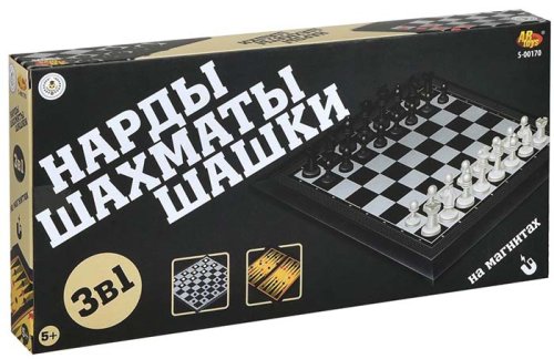 ABtoys Игра настольная Шахматы, нарды и шашки магнитные