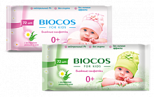 BioCos Влажные салфетки для детей, уп. 72  в ассортименте розовые, зеленые