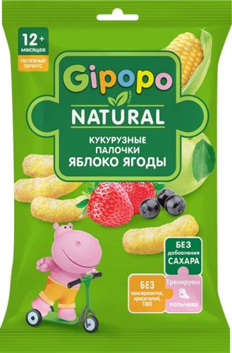 Gipopo Палочки кукурузные Яблоко-ягоды, с 12 месяцев, 20 г