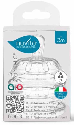 Nuvita Силиконовая соска для бутылочек Teats Flow 3, силикон, 2 штуки