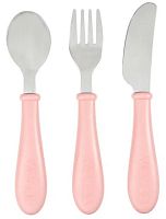 Beaba Набор для кормления (ложка, вилка, имитатор ножа) Set 3 couverts Inox / цвет old pink (розовый)					